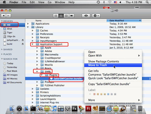 Uninstall SWF Catcher für Safari